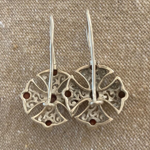 Sterling Silver & Garnet Earrings - Picture 2 of 12
